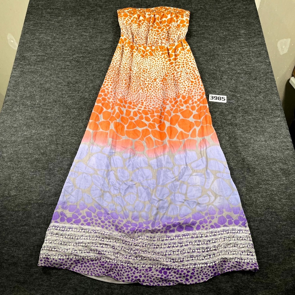 Charlie Jade Maxi Dress Womens M Orange Purple Off The Shoulder Animal Print‎